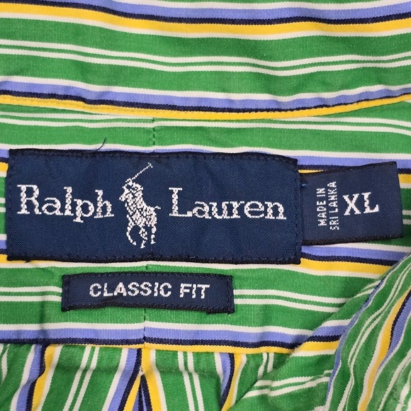 Vintage‎ Ralph Lauren Shirt Mens XL Green Yellow Striped Classic Button Preppy - Picture 5 of 11